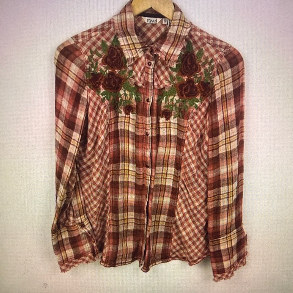 Ravel Womens Western Plaid Long Sleeve Shirt Size M